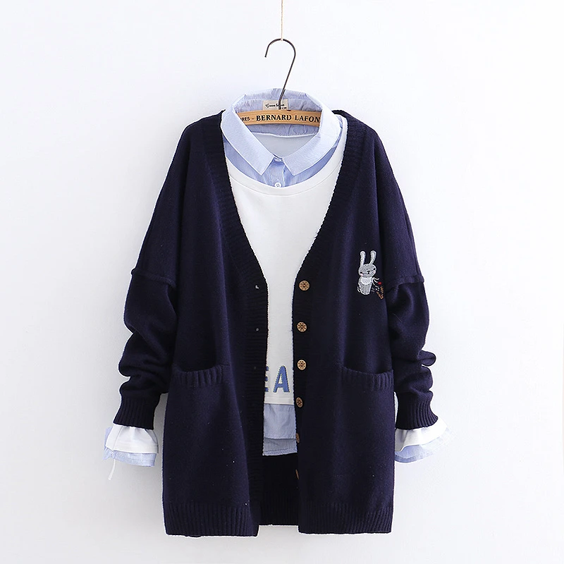 

Vintage Women Sweater V-neck Knit Embroidery Cardigan Single Breasted 2019 Autumn New Long Sleeve Women Sweaters YoYiKamomo