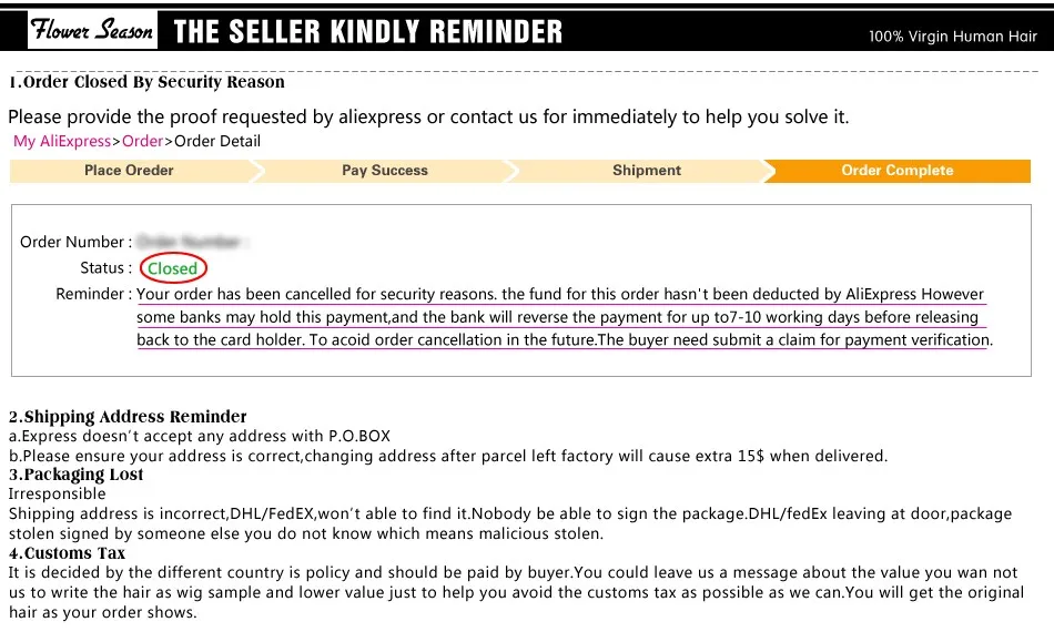 9-The seller kindly reminder