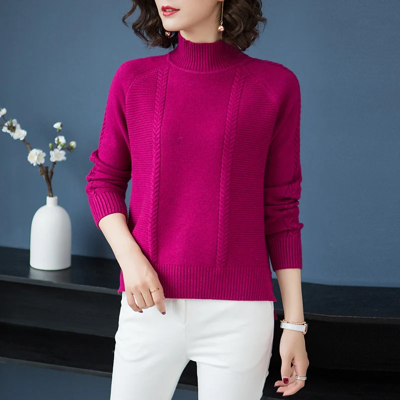 Blue Short Knit Winter Fall Turtleneck Light Pullovers Blue Loose Sweater Bottoming Slit Brand rose Red caramel Women Solid New Color royal Colour w8fxwdqZ