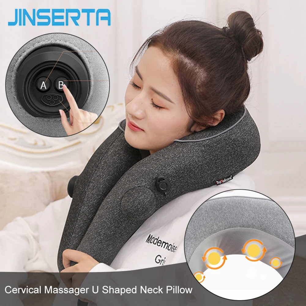 

JINSERTA Cervical Massager U Shaped Neck Pillow Automatic Inflation Travel Pillow Multi-function Massage Kneading