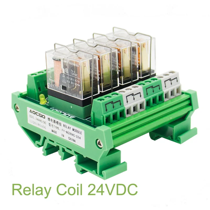 

4 Channel 1 SPDT DIN Rail Mount OMRON G2R 24V DC/AC Interface Relay Module