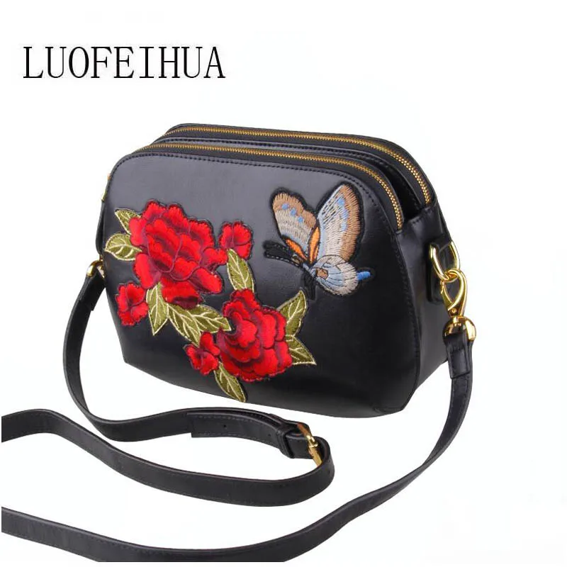 

Genuine Leather women bags for women 2019 new luxury embroidered pouch shoulder messenger bag female Designer bag