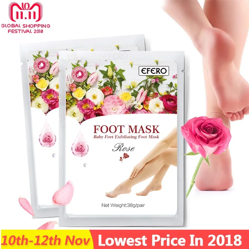 

efero Baby Foot Mask Exfoliating Remove Dead Skin Smooth Socks For Pedicure Socks Rose Peeling Feet Mask for Legs Cream 2pcs