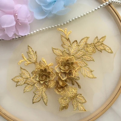 Gold yellow 15 цветов 3D Кружева Аппликация ручной DIY патч кружева цветочные аксессуары для одежды Золотой синий винный красный серый черный темно-синий 1 шт - Цвет: Gold yellow