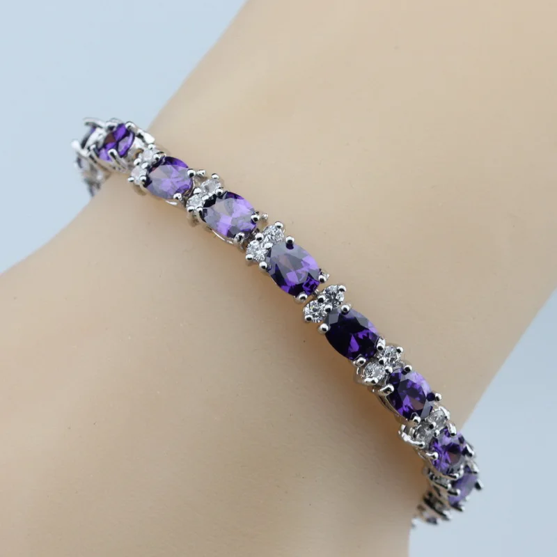 Ювелирные изделия из стерлингового серебра с цирконом, белый кристалл, наложение звеньев, браслет, 7 дюймов, для женщин, подарочная коробка, B162