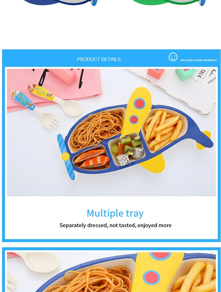 Натуральный бамбуковое волокно чаши тарелка посуда мультфильм самолет еда контейнер посуда для младенцев детей Кормление для ухода за малышом