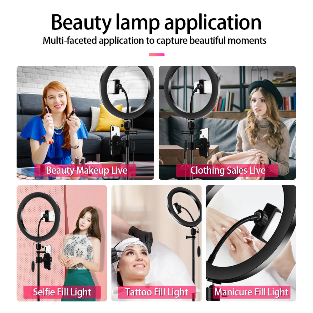  10inch 26cm Selfie Portrait LED Ring Light for Cellphone Camera Video Record Makeup 1.8m Height Tri - 32979887765