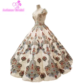 

AOLANES 2018 New Arabic Sleeveless Lace Wedding Dress V-neck Backless Ball Gown Princess Wedding Dresses Vestidos De Noiva Real