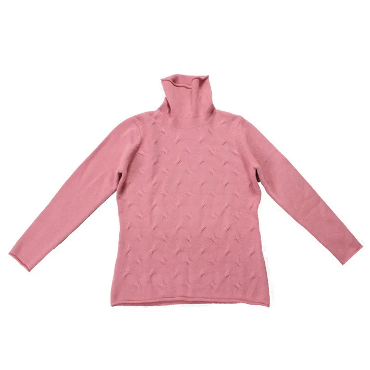  high grade 100%goat cashmere turtleneck knit women fashion sweet pullover sweater beige white 3colo