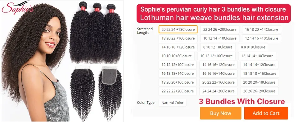 Sophies Peruvian Hair Bundles Kinky Curly Hair Bundles Remy Human Hair Bundles Can Buy With Closure Double Weft Hair Extension -