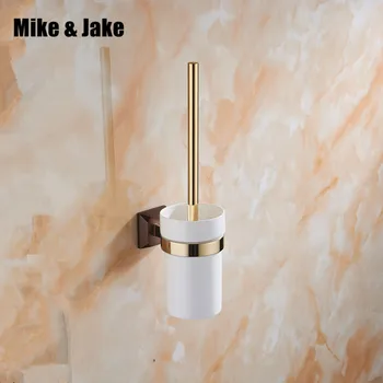

Luxury gold bathroom brush holder with Ceramic cup household toilet brush bath holder bathroom brush shelf accessories