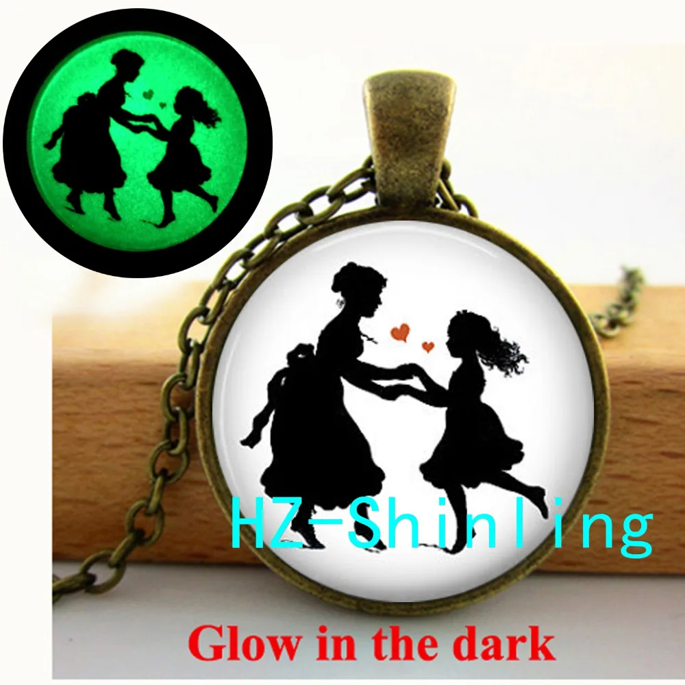 

Glowing Jewelry Mother and Daughter Dancing Necklace Dancing Silhouette Pendant Jewelry Glow in The Dark Necklace