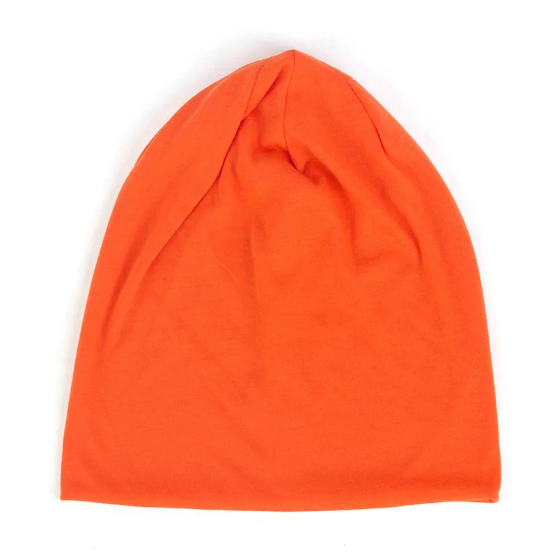 Весенние женские и мужские унисекс одноцветные громоздкие шапочки для женщин модные мужские хлопковые шапки тюрбан Skullies Beanies женские эластичные шапки - Цвет: Orange