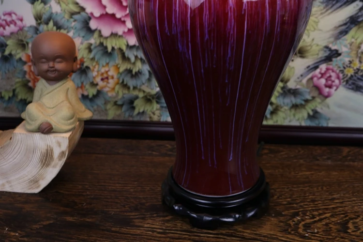 Vintage chinese porcelain ceramic table lamp bedroom living room wedding table lamp Jingdezhen large bedside table red glazed (3)