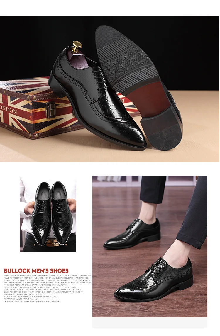 ZXQ; Новое поступление; мужские классические деловые туфли в британском стиле; Мужские модельные туфли-оксфорды с острым носком в стиле ретро из бычьей кожи