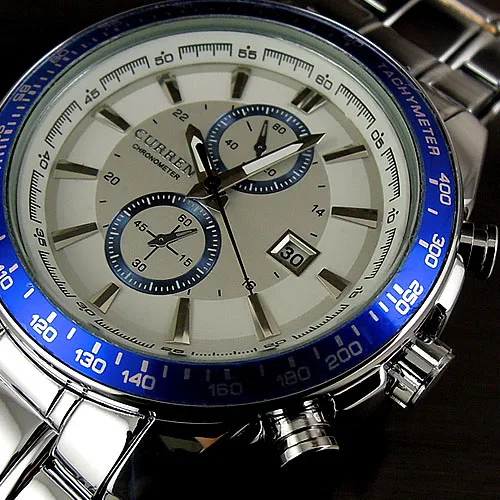 CURREN STAINLESS STEEL TACHYMETER AND CALENDAR JAPAN MOVT WATCH WITH WATER RESISTANCE WRIST