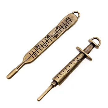 

3pcs Syringe Thermometer Medical Charms For Jewelry Making Antique Bronze Plated Jewelry Accessories Jewelry Finding