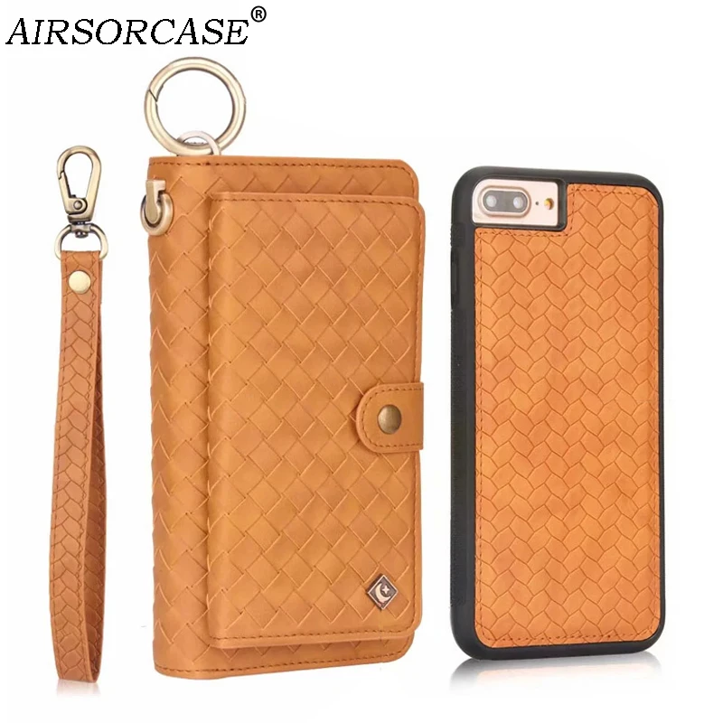 

Weave Multifunction Zipper Card Wallet Case Phone Bags for iPhone X 6S 6 7 8 Plus PU Leather TPU frame Cover for iPhone 8 8Plus