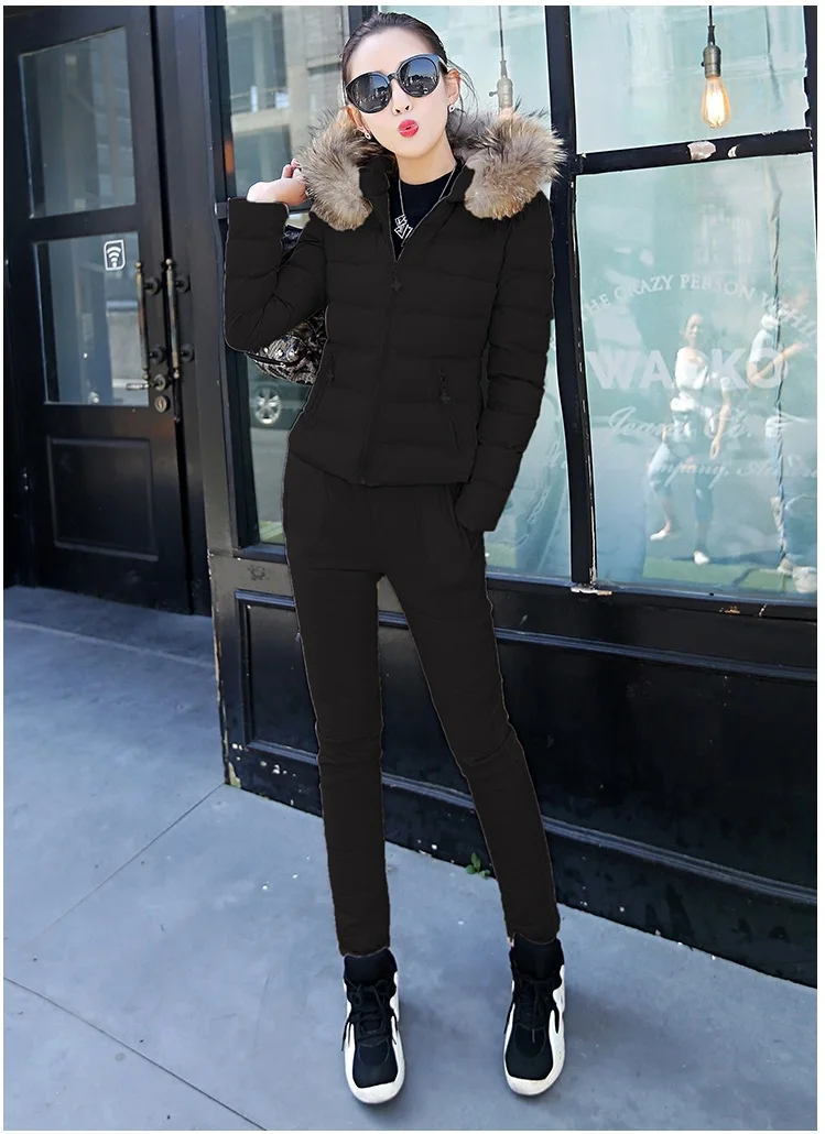 Зимний пуховый хлопковый комплект, женский модный большой размер, уплотненный теплый костюм, куртка, Женский высококачественный хлопковый комплект из двух предметов, OKXGNZ