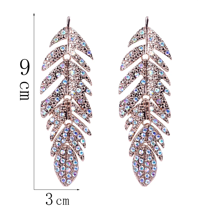Новые длинные модные серьги Стразы Золотые перья сплав Висячие серьги для женщин ювелирные изделия большие забавные серьги Inoxidable Mujer