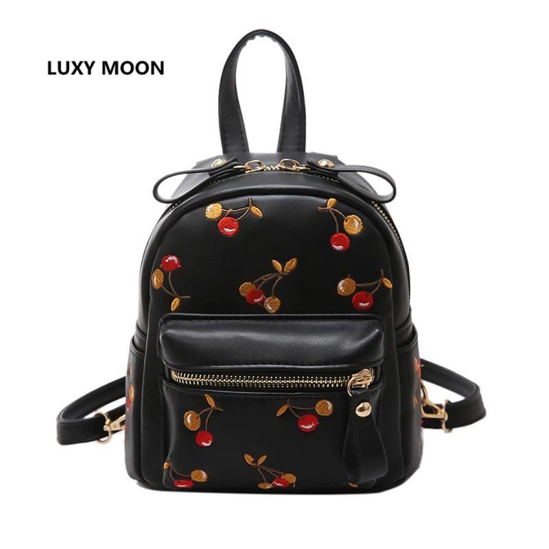 

2017 Mini Backpacks Cute Lovely Fruit Embroidery Backpack Cherry Print Designer PU Leather Backpacks for Women Korea School Bag