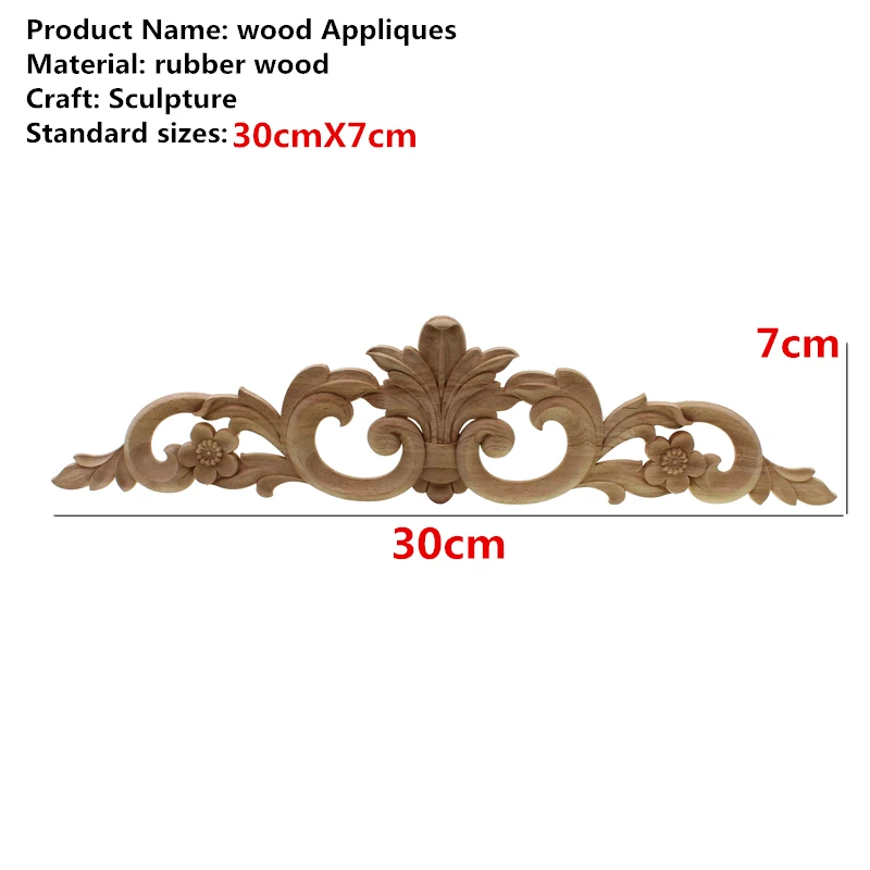 Прямоугольная резьба из натурального дерева аппликации для мебельного шкафа неокрашенные деревянные молдинги наклейка винтажный домашний Декор Декоративные - Цвет: D 30cmX7cm