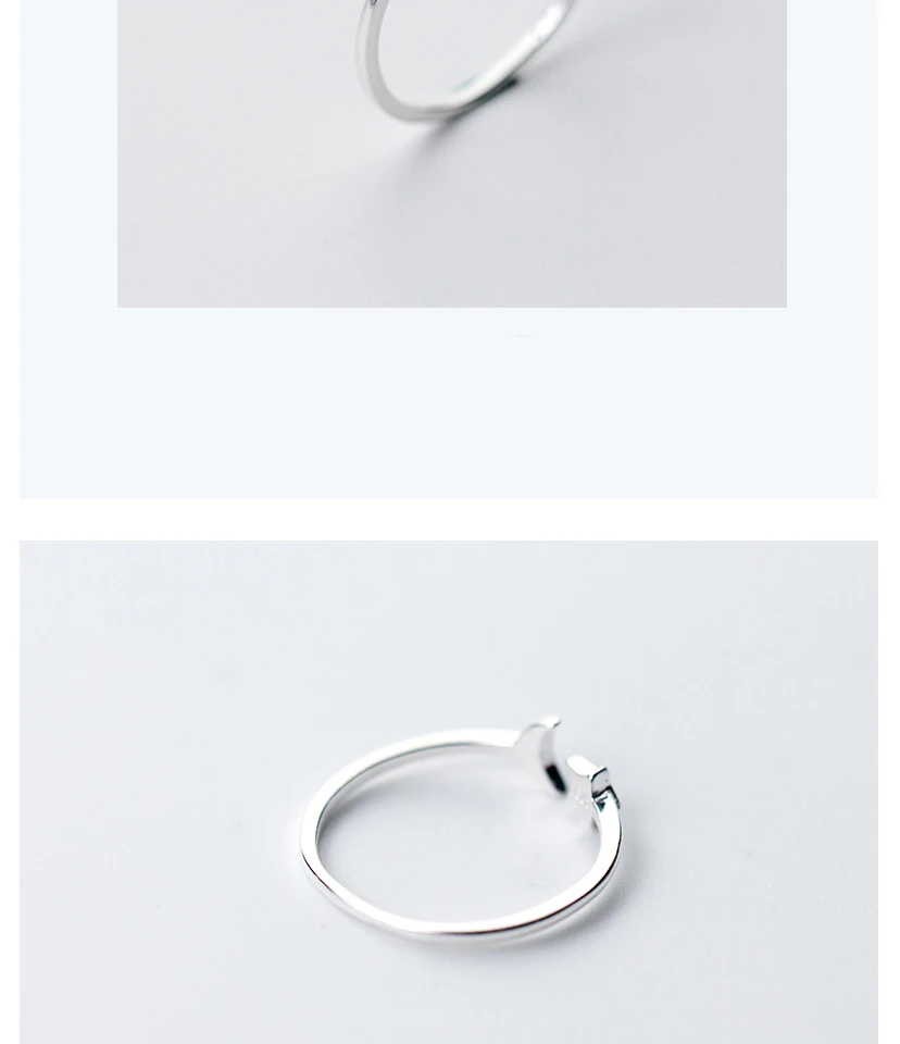 New Fashion 925 Sterling Silver Adjustable Crescent Moon and Tiny Star Rings for Women Girls Sterling Silver Jewelry Wedding (4)