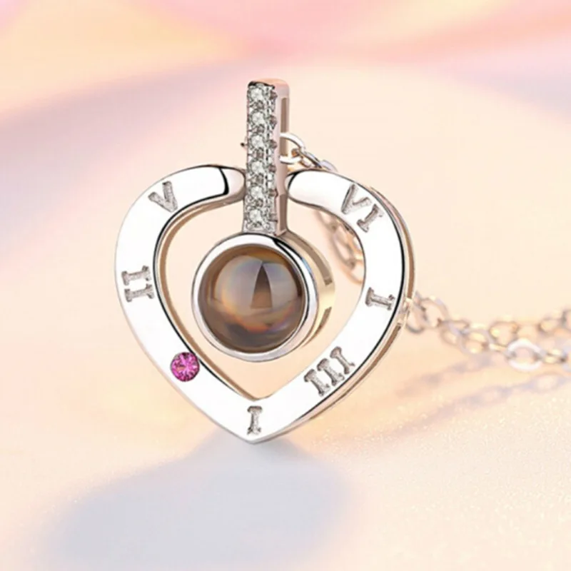 

New Hot 100 Languages Projection I Love You Pendant Necklace For Women Romantic Choker Necklace Love Wedding Heart Necklace