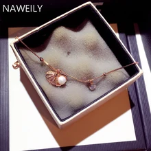 Fashion Pearl Shell Charm Bracelet & Bangles For Women Girls Gift Delicate Simulated Pearl Copper Chains Zircon Bracelets Fashion Pearl Shell Charm Bracelet & Bangles For Women Girls Gift Delicate Simulated Pearl Copper Chains Zircon Bracelets