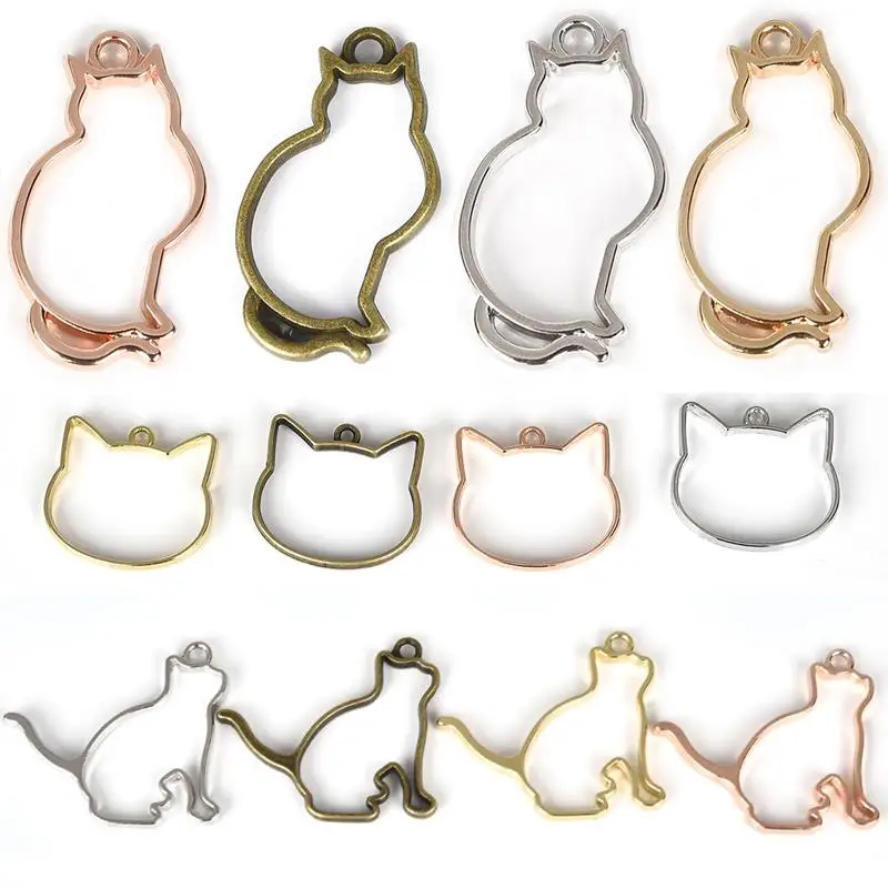 

5pcs Alloy Frame Cat Shape Charm Pendant Open Bezel Setting Hollow Jewelry Making Pendants DIY Handmade UV Resin Craft