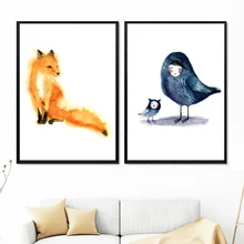 Fox Owl Bird Girl Abstract Animal Wall Art Canvas Painting Nordic Posters And Prints Wall Pictures For Living Room Home Decor