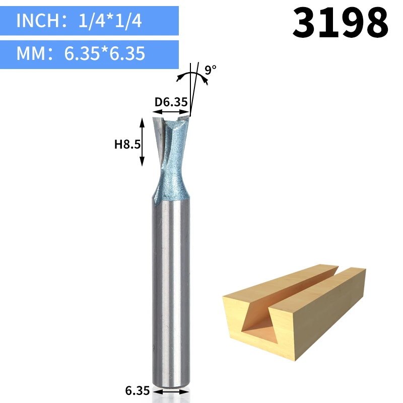 HUHAO 1 шт. 1/" 1/4" хвостовик промышленного класса резец древесины ласточкин хвост фрезы для дерева Вольфрам Гравировка инструмент Фрезерный резак - Длина режущей кромки: 3198