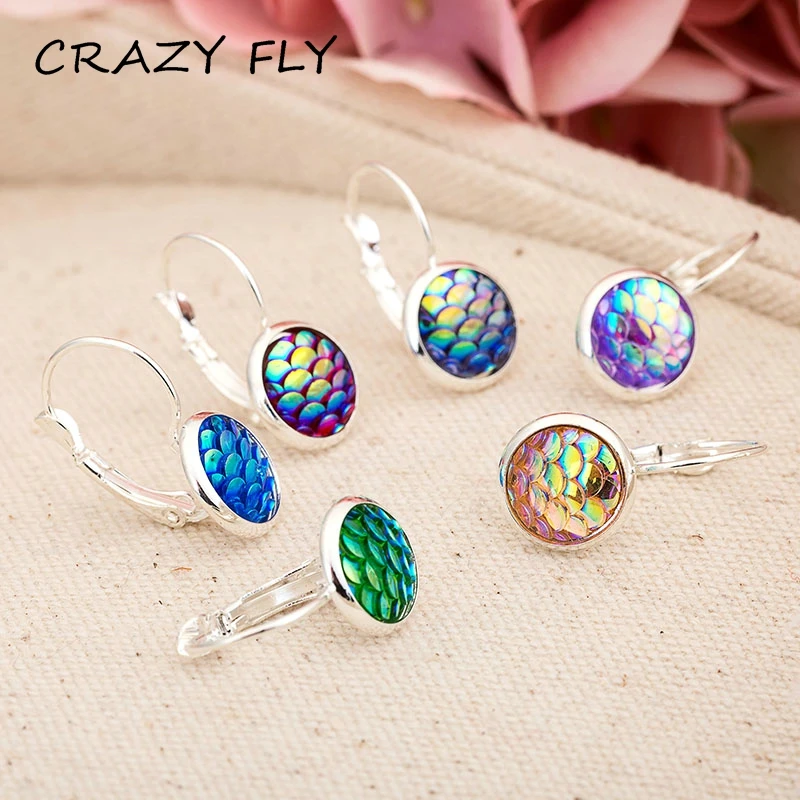Магазин Crazy Fly 2018 ручной работы серьги гвоздики Drusy Druse рыбные весы Druzy Русалочка