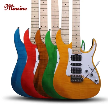 

Minsine Genuine Electric Guitar Maple fingerboard basswood back plate suspended magnetic pickup totally closed string twi