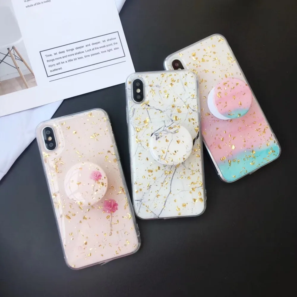 

Lovely pink shiny marble iphoneX phone case iphone 7/8 plus /XR/XS Max silicone case 6S/6 phone case with support function