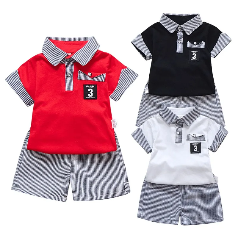 

Kids Clothes Baby Boy Clothes Set Newborn 3 Color Sports T-shirt Stripe Shorts Fashion Baby Clothes Summer Boy T-shirt Set