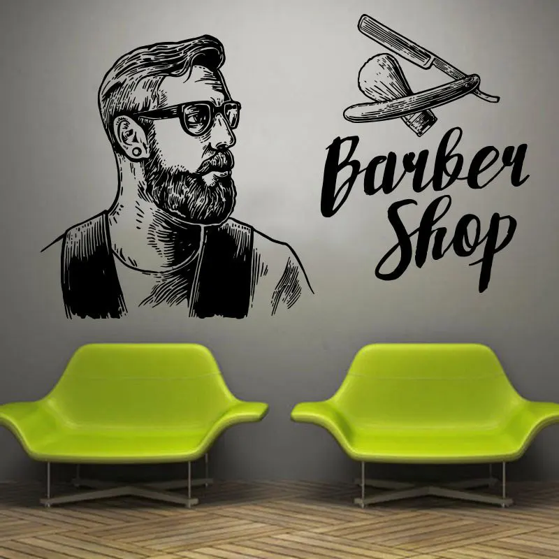 Barber Shop Logo Wall Art Decal Men Haircut Tools Wall Sticker Hair Salon  Decor Cool Barber Hipster Design Wall Poster Ac038 - Wall Stickers -  AliExpress