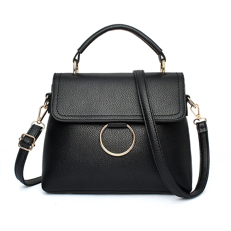 Elegant Black PU Women Handbag Office Lady Bag Round Cercle Crossbody Messenger Zipper on