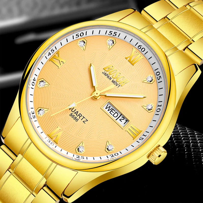 

Top Luxury Brand Bosck Men Gold Watch Waterproof Stainless Steel Watches Quartz Watch Man Business Wrist Watch 2018 Reloj Hombre