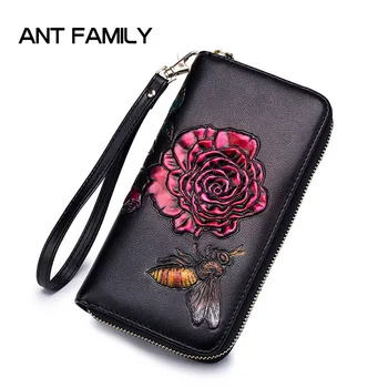 

Genuine Leather Women Wallet Fashion Rose Purse Portemonnee Luxury Ladies Clutch Purses Femal Long Zipper Wallet Carteras Mujer