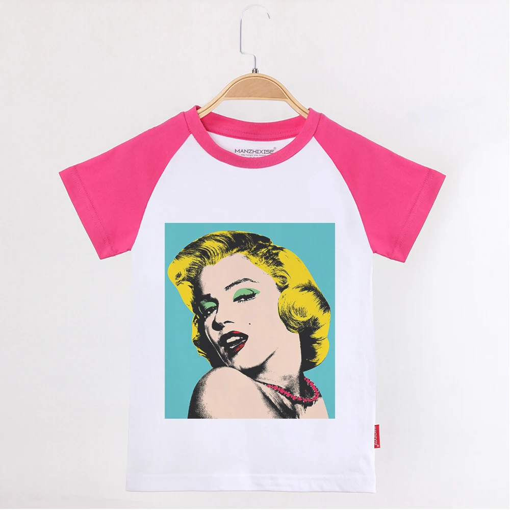 

Children Clothing Kids T Shirt Girls Short Sleeve Tee Shirts Star Celebrity Marilyn Monroe Cotton Top Girl Clothes Summer 2019