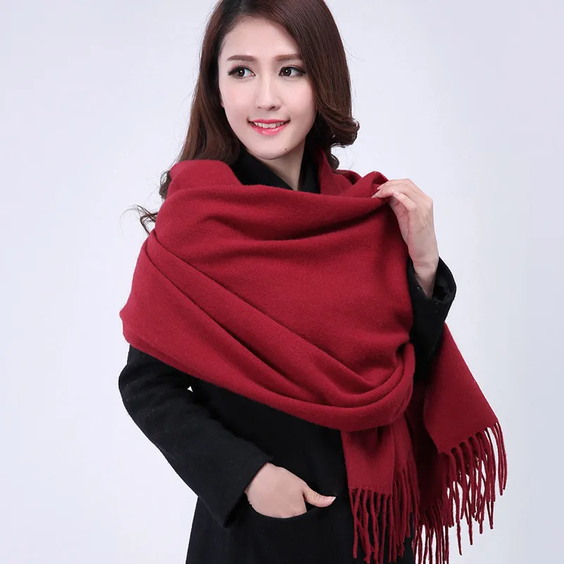 Burgundy New Women 100 Wool Thick Solid Color Winter Shawl Scarf Scarves wrap YW1024in Women's
