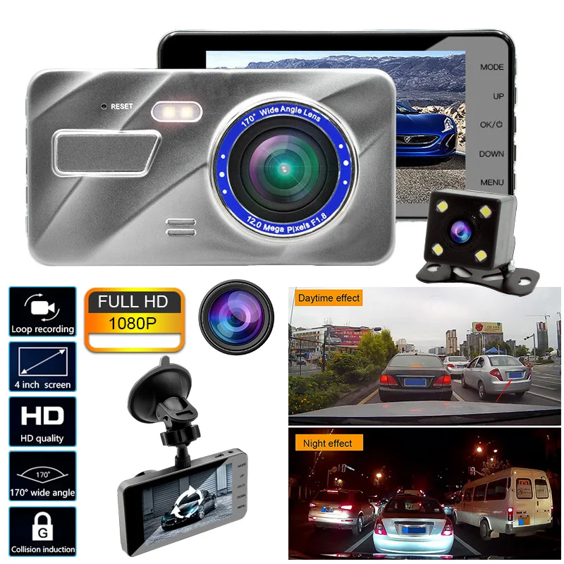 

TOSPRA Car DVR Camera 4 Inch Dual Lens Auto Full HD 1080P Dash Cam Front And Rear Recorder With G-sensor Night Vision Registrar