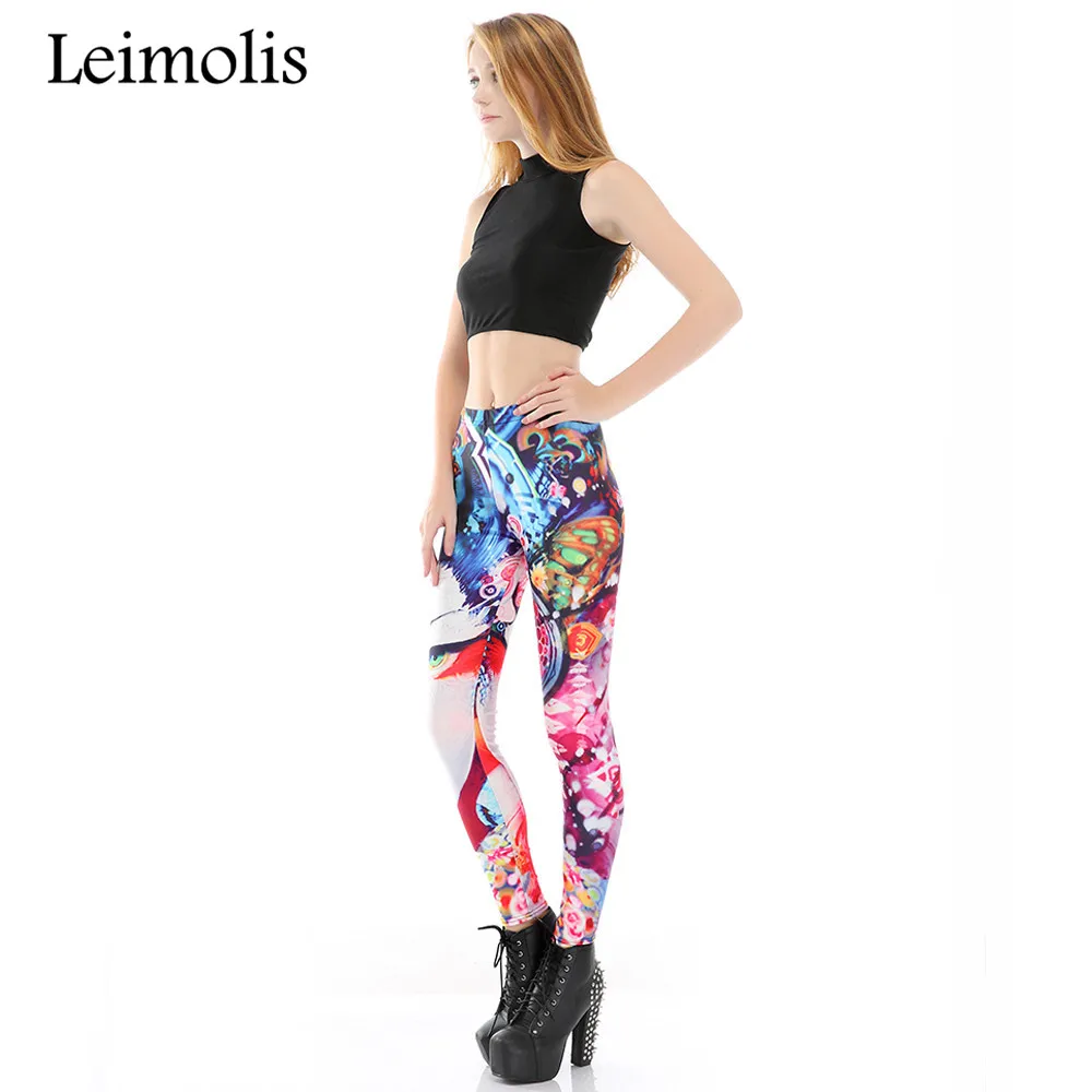 Leimolis, 3d принт, Великолепная красота, Harajuku, панк, высокая талия, для тренировок, пуш-ап, спандекс, размера плюс, леггинсы для фитнеса, женские штаны