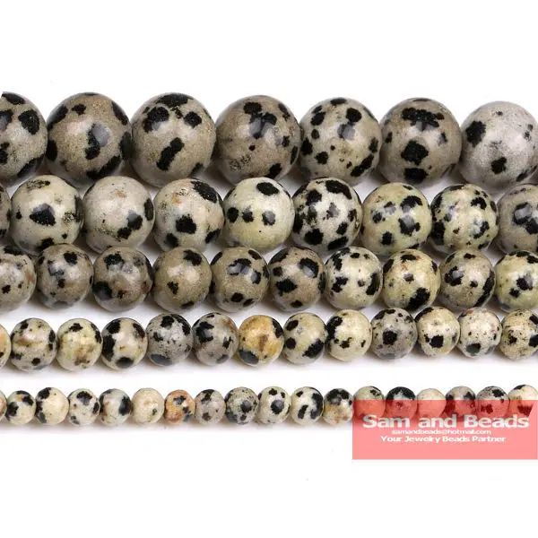 

Free Shipping Natural Stone Smooth Round Dalmation Beads 16" Strand 4 6 8 10 12MM Pick Size For Jewelry Making DJB01