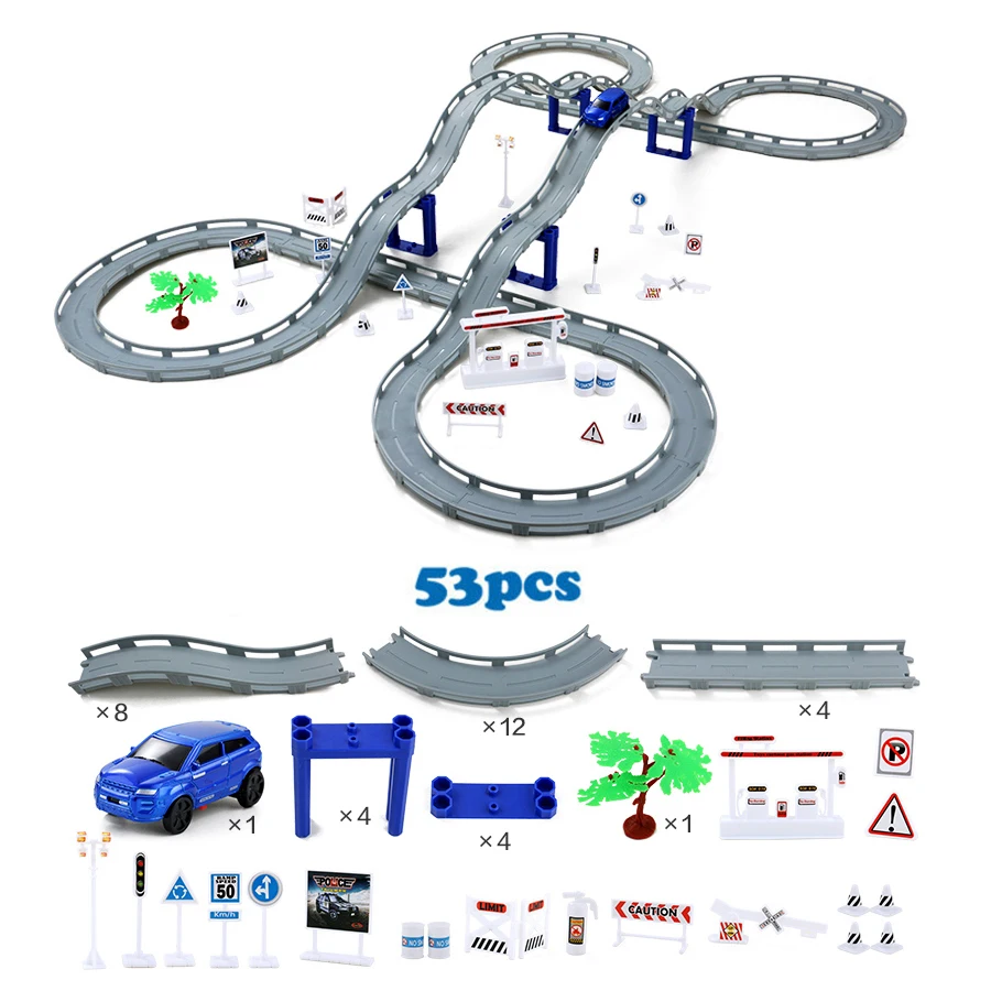 DIY Электрический поезд трек автомобиль гоночный трек игрушка, многослойный спиральный трек горки Железнодорожный транспорт строительный комплект пазов - Цвет: 53PCS 1 Car