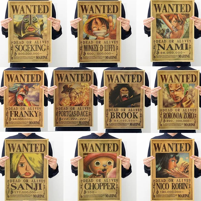 Special Offers 10pcs One Piece Action Figure Wanted Poster Craft Print Wall Sticker Vintage Movie Playbill Luffy Stickers One Piece Wallpaper