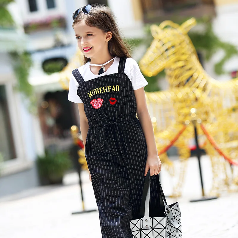 Upright Strip Loose Girls Girl Overalls Pants for Girl Mixed Woven