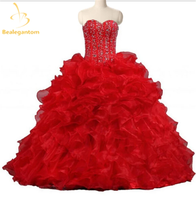 Bealegantom Elegante Red Querida Vestidos de Baile Quinceanera Vestidos Frisada Pedrinhas Doce Vestidos de Vestidos De 15 Años 16 QA1124