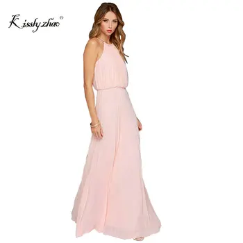 

2018 Summer Style Chiffon Party Dress Women Casual Halter Beach Dress Sleeveless Yellow Black sexy long Dresses Plus Size